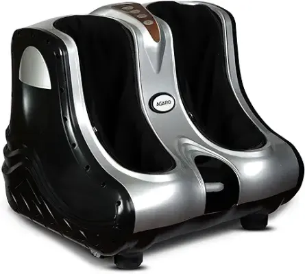 1. AGARO Amaze for Foot, Calf & Leg Massager, with Vibration & Heat, 3 Massage Levels, 4 motors, Corded Electric, Silver-Black