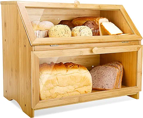 3. HOMEKOKO Double Layer Large Bread Box for Kitchen Counter