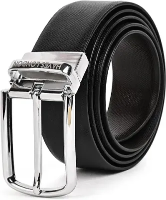 7. HAYES LONDON Italian Leather Reversible Belt for Men