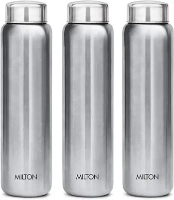 8. Milton Aqua 1000 Stainless Steel Water Bottle, 950 ml Each, Set of 3, Silver | 100% Leak Proof | Office Bottle | Gym Bottle | Home | Kitchen | Hiking | Treking Bottle | Travel Bottle