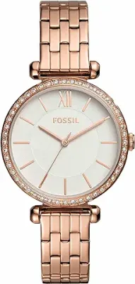 14. Fossil Tillie Analog White Dial Women's Watch-BQ3497 Stainless Steel, Rose Gold Strap