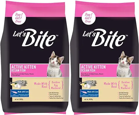 7. Let's Bite Active Kitten Dry Cat Food, Fish Flavor, 400gm (Buy 1 Get 1 Free)