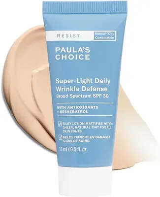 3. Paula's Choice RESIST Super-Light Daily Wrinkle Defense SPF 30 Matte Tinted Face Moisturizer with UVA & UVB Protection, Anti-Aging Sunscreen for Oily Skin, Travel Size