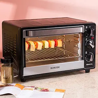 8. Borosil Prima 24 L Oven Toaster & Grill, Motorised Rotisserie & Convection Heating, 5 Heating Modes, Black
