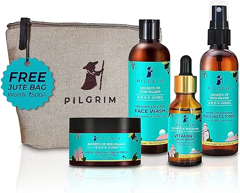 5. Pilgrim Korean Beauty Flawless Skin Face Care Kit With Vitamin C Night Serum & Jute Kit Bag