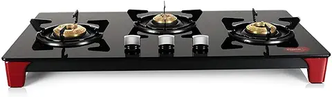 15. Pigeon Infinity Glass Stove, Cooktop with Glass Top and Stainless Steel body 3 Burner Gas Stove, Manual Ignition, Black