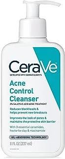 CeraVe Face Wash Acne Treatment | 2% Salicylic Acid Cleanser with Purifying Clay for Oily Skin Blackhead Remover and Clogg...