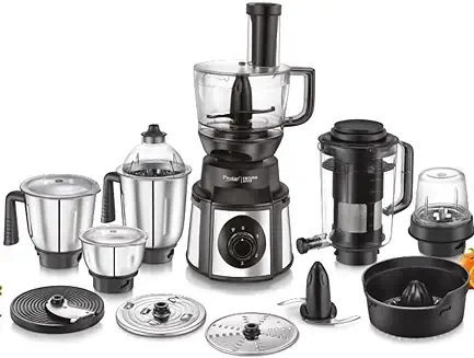 5. Prestige Endura Pro 1000W Multi Functional Mixer Grinder with Ball Bearing Technology|6 Jars with food processing attachments |14 different functionalities|Black & Silver
