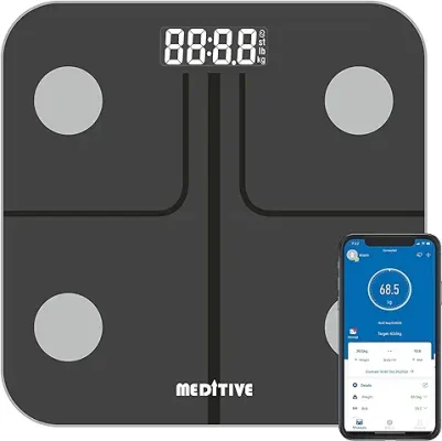 14. MEDITIVE Bluetooth Digital BMI Weight Scale with Body Fat Analyzer and Fitness Body Composition Monitor, with Mobile App