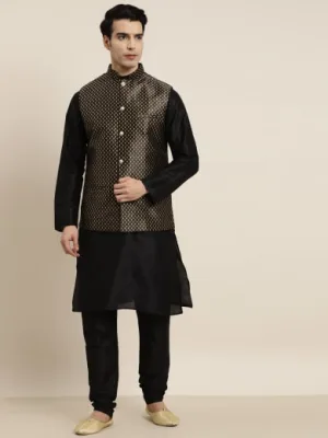 Sojanya Black Kurta with Churidar & Nehru Jacket