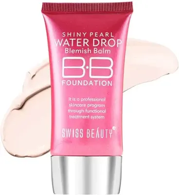 9. SWISS BEAUTY Matte Shiny Pearl Water Drop Lightweight, Liquid Long Lasting Blemish Balm Bb Foundation, Face Makeup, Shade-01, 40Ml