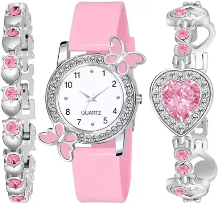8. Acnos Premium White Dial Diamond Pink Analog Watch