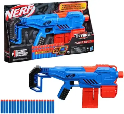 8. Nerf Alpha Strike Flyte Cs-10 Motorised Blaster 10-Dart Clip-Fed Blasting 20 Official Nerf Elite Darts Toys For Kids, Teens, Adults, Toys For Boys & Girls,Multicolor