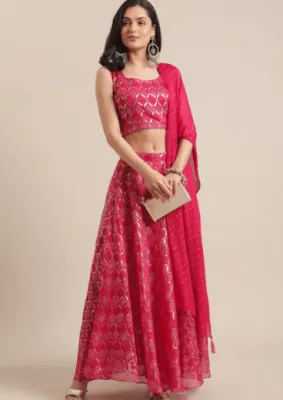 Varanga Pink Gold Toned Lehenga Blouse with Dupatta