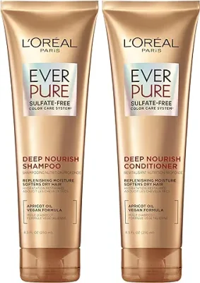 4. L'Oreal Paris Sulfate Free Shampoo and Conditioner for Dry Hair, Triple Action Hydration for Dry, Brittle or Color Treated Hair, Apricot Oil Infused Hair Care, EverPure, 8.5 Fl Oz, Set of 2
