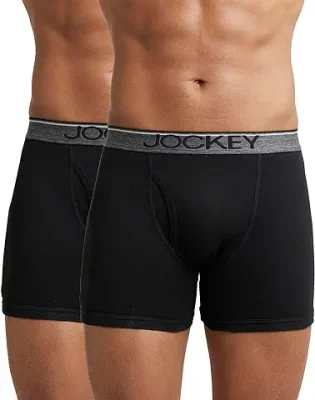 2. Jockey 8009 Men's Super Combed Cotton Rib Solid Boxer Brief with Ultrasoft Waistband (Pack of 2)