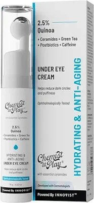 11. Chemist At Play Under Eye Cream with 2% Revital Eye & Quinoa Extract|Reducing Dark Circles, Puffiness, Wrinkles, Crows Feet|Plant-Based Ceramides|100% Vegan|Cooling Gel & Roller for Men & Women|15g