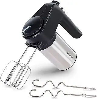 5. AGARO Elegant Hand Mixer, 300 Watts, Stainless Steel, 6 Interchangeable Speed Settings, Turbo Function, Interchangeable Beaters and Dough Hook Accessories for Mixing, Whisking, Beating, Kneading