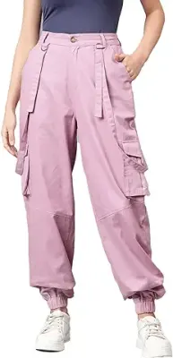 4. KOTTY Women's High Rise Cotton Blend Relaxed Fit CargoTrousers