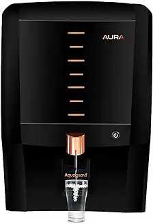 2. Aquaguard Aura RO+UV+UF+Taste Adjuster(MTDS) with Active Copper & Zinc 7L water purifier,8 stages of purification,suitable for borewell,tanker,municipal water(Black) from Eureka Forbes