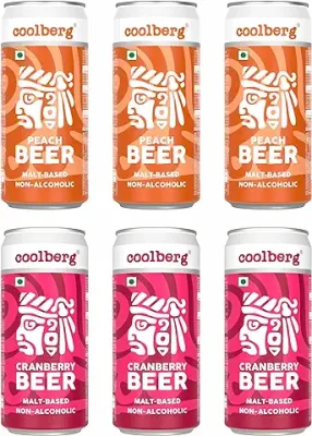 13. Coolberg Non Alcoholic Beer Assorted Flavors 300ml CANs - Pack of 6 (300ml x 6) Peach & Cranberry