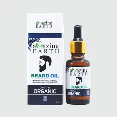 15. AMAzing EARTH Certified Organic Beard Oil for Men - 100% Natural with Argan & Olive Oil, Aloe Vera, Golden Jojoba Oil & Glycerine, Non-Sticky, Sulphates & Parabens Free, Vegan & Cruelty Free - 30ml