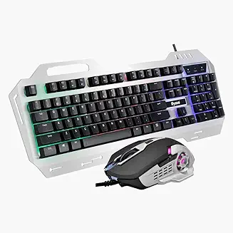 9. Dyazo Metal Gaming Keyboard & Mouse Combo with Breathable Lights 3 Light Modes | 12 Multimedia Keys | Braided Cable 1.5 Metres (Silver)