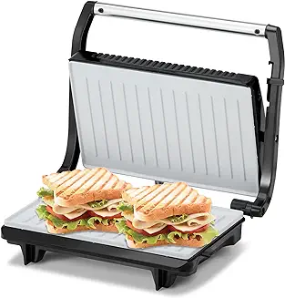 11. KENT 16025 Sandwich Grill 700W | Non-Toxic Ceramic Coating | Automatic Temperature Cut-off with LED Indicator | Adjustable Height Control, Metallic Silver, Standard