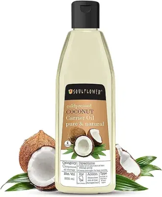 14. Soulflower Organic Coconut Oil Hair Growth, Long & Shiny Hair & Skin Moisturization, Face & Body Massage, Nariyal/Khopa, 100% Pure, Natural & Cold Pressed, No Mineral Oil & Preservatives, 225ml