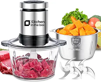 12. Kitchen in the box Food Processors,Small Meat Grinder & Food Chopper Electric Vegetable Chopper with 2 Bowls (8 Cup+8 Cup)& 2 Bi-Level Blades for Meat/fish/Vegetable/Baby Food，400 W (Black)