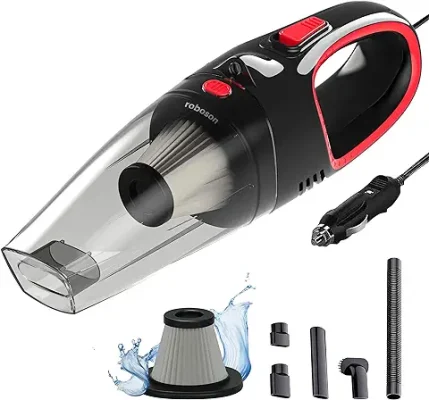 14. Roboson VC101 Car Vacuum Cleaner Portable Handheld Vacuum Cleaner with Powerful 5000 PA Suction, 12V DC/110W, Long 4.5m Cord, Mini Car Air Pump for Deep Cleaning (1 Year Warranty)