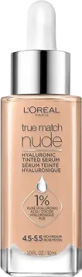 12. L'Oreal Paris True Match Nude Hyaluronic Tinted Serum Foundation with 1% Hyaluronic acid, Rich Medium 4.5-5.5, 1 fl. oz.