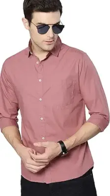 4. Dennis Lingo Men's Solid Slim Fit Cotton Casual Shirt with Spread Collar & Full Sleeves (Also Available in Plus Size)