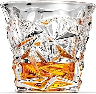 PrimeWorld Diamond Crystal Cut Whiskey Glasses Set of 6 pcs- 300 ml Bar Glass for Drinking Bourbon, Whisky, Scotch, Cockta...