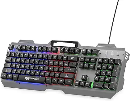 4. Amazon Basics USB Gaming Keyboard with Multicolour LED Effect | 12 Multimedia Keys |4 LED Modes