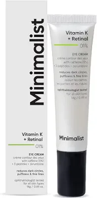 4. Minimalist Vitamin K + Retinal 01% Under Eye Cream | Reduces Dark Circles, Fine Lines | With Caffeine for Puffiness | For Women & Men | 14 gm