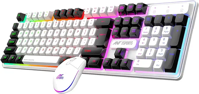 3. Ant Esports KM1610 LED Keyboard and Mouse Combo, 104 Keys Rainbow Backlit Keyboard and 7 Colour RGB Mouse, White Gaming Keyboard and Mouse Combo for PC Laptop Xbox PS4 Gamers and Work