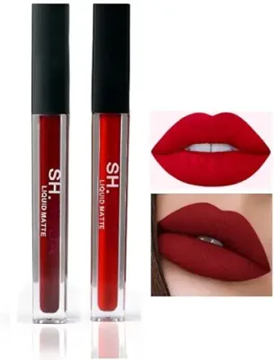 8. SH. HUDA Sensational Non-Transfer, Waterproof, Long-Lasting Beauty Liquid Matte Lipsticks Swiss Edition For Girls/Women (Red + Maroon)