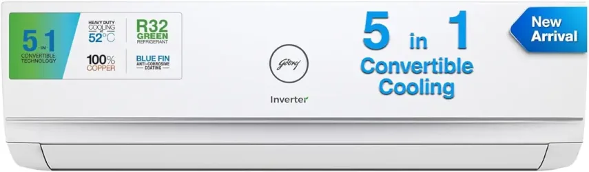 5. Godrej 1.5 Ton 3 Star 5-in-1 Convertible Cooling Inverter Split AC (Copper, Heavy-Duty Cooling at 52 Deg Celsius, 2023 Model, AC 1.5T EI 18TINV3R32 WWD, White)