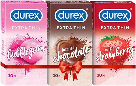 12. Durex Extra Thin Condoms, 10s, Pack of 3 (Bubblegum + Chocolate + Strawberry)