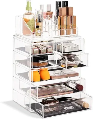2. Sorbus Clear Cosmetic Makeup Organizer - Make Up & Jewelry Storage, Case & Display - Spacious Design - Great Holder for Dresser, Bathroom, Vanity & Countertop (3 Large, 4 Small Drawers)
