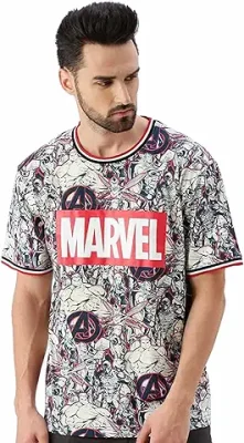 4. Veirdo Original Marvel Avengers Typography All Over Printed Oversized T Shirts for Men