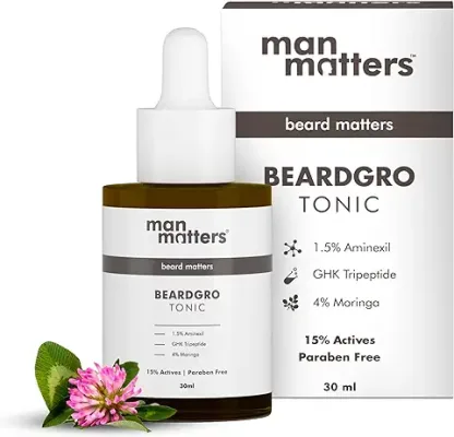 11. Man Matters BeardGro Tonic 30ml | 1.5% Aminexil, 4% Moringa, 4% Goksura & 2% LashLD | Stronger & Fuller Beard Growth | Solves Patchy Beard | Lightweight, Water Based, Non Sticky & Fast Absorption