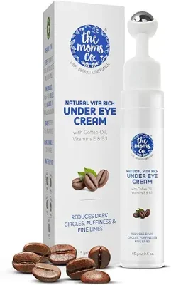 3. The Moms Co. Natural Vita Rich Under Eye Cream for Dark Circles for Women & Men enriched with Chia Seed Oil, Coffee Oil, Vitamines E & B3 with Cooling Massage Roller to Reduce Dark Circles, Puffiness and Fine Lines (15g/0.5 oz)