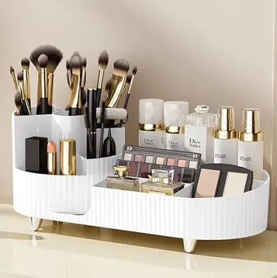 1. Rotating Makeup Organizer,Large Capacity Cosmetic Display Case,Easy to Hold All of Your Makeup Products,at Least 20 Makeup Brushes/Eyeliner,10 Lipsticks,8 Skincare Products