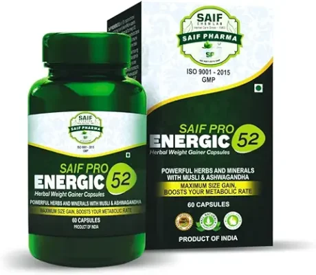 3. Saif Pro Energic 52 Herbal Weight Gainer Capsule for Fast Weight & Muscle Gain