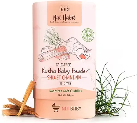 8. Nat Habit Shwet Chandan Kusha Baby Powder, Chemical Free & Rashfree Soft Protection, 0-5 Yrs - Pack of 150 g