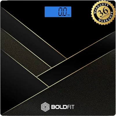7. Boldfit Weight Machine for Body Weight Weighing Machine Digital Bathroom Scale for Human Body Weight Measurement Extra Thick Weighing Scale for Home with Large LCD Display 18Months Warranty-BlackGold
