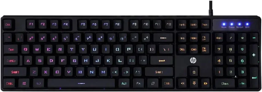 5. HP K300 Backlit Membrane Wired Gaming Keyboard with Mixed Color Lighting, 4 LED Indicators, Matte Finish Double Injection Key Caps and Windows Lock Key / 3 Years Warranty(4QM95AA)