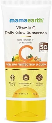 5. Mamaearth Vitamin C Daily Glow Sunscreen For All Skin Types Spf 50 Pa+++ | No White Cast With Vitamin C & Turmeric, Lightweight, For Sun Protection & Glow - 80 G, Pack Of 1